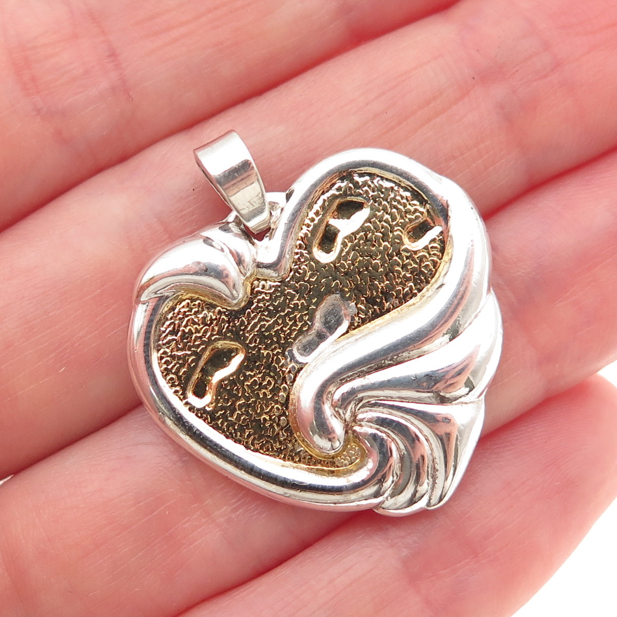 GORHAM 925 Sterling Silver 2-Tone Vintage Footprints in the Sand Charm Pendant