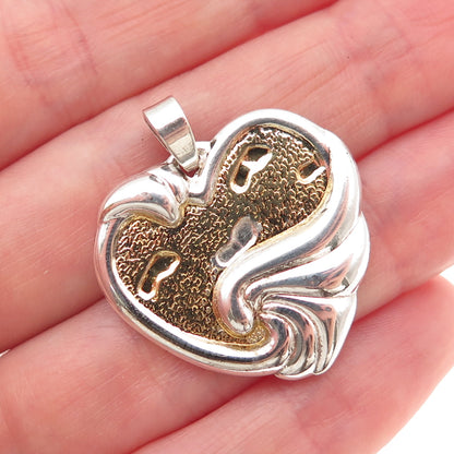 GORHAM 925 Sterling Silver 2-Tone Vintage Footprints in the Sand Charm Pendant