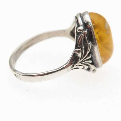 925 Sterling Silver Vintage Poland Real Butterscotch Amber Ring Size 7.75