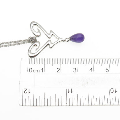 GUESS 925 Sterling Silver Real Amethyst Heart Spiga Chain Necklace 14-18"
