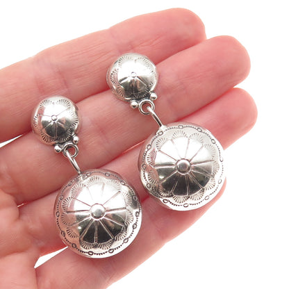 Jerry Cowboy Navajo Old Pawn 925 Sterling Silver Vintage Concho Dangle Earrings