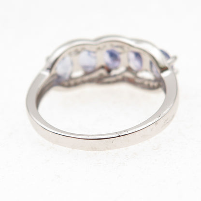 925 Sterling Silver Real Oval-Cut Tanzanite & Round-Cut White Topaz Ring Size 8