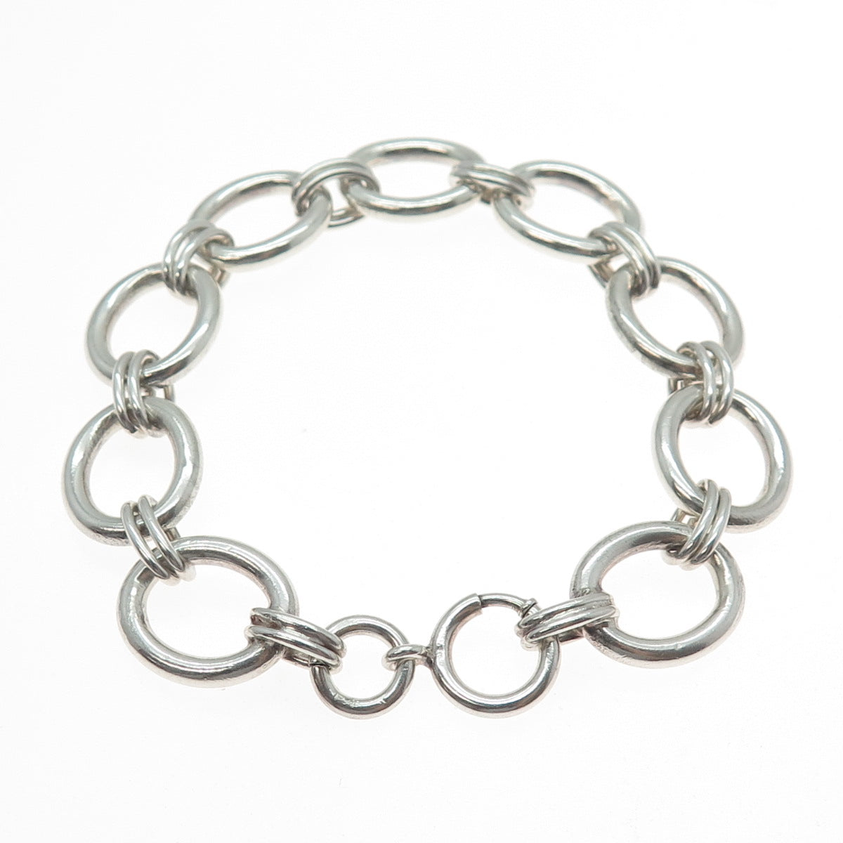 925 Sterling Silver Vintage Modernist Oval Link Bracelet 7.25"