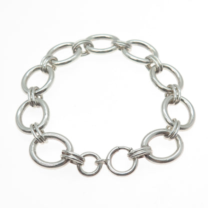925 Sterling Silver Vintage Modernist Oval Link Bracelet 7.25"