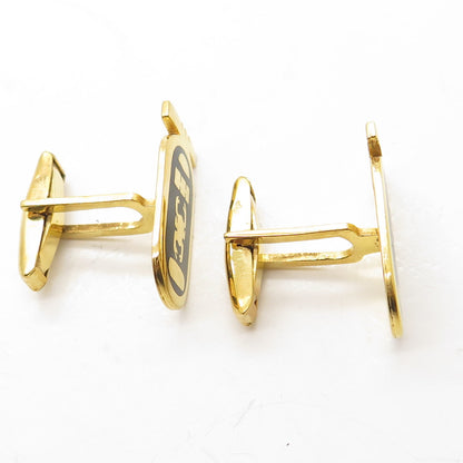 800 Silver Gold Plated Vintage Egypt Enamel Cartouche Beetle / Scarab Cufflinks