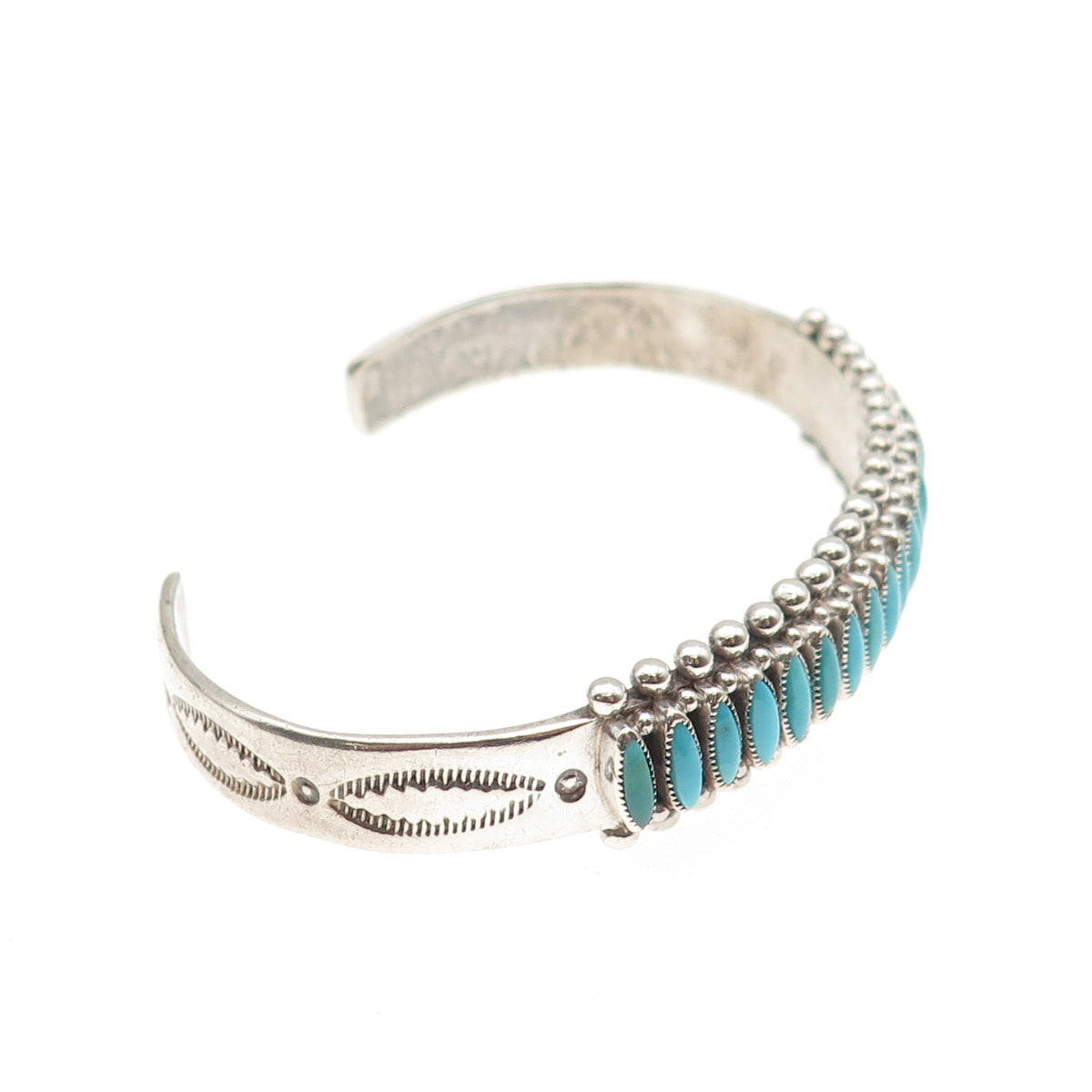 Old Pawn Sterling Silver Vintage Turquoise Needlepoint Adjustable Bracelet 6.25"