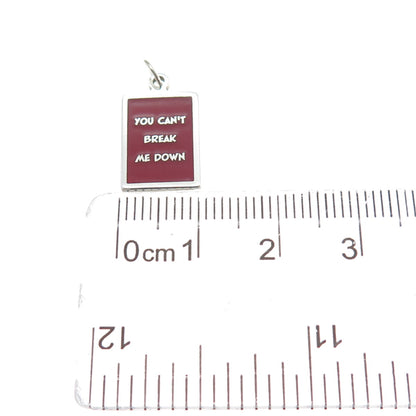 925 Sterling Silver Red Enamel You Can't Break Me Down Minimalist Charm Pendant