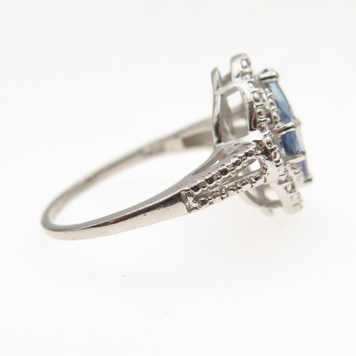 Chuck Clemency 925 Sterling Silver Real Oval-Cut Tanzanite Floral Ring Size 7