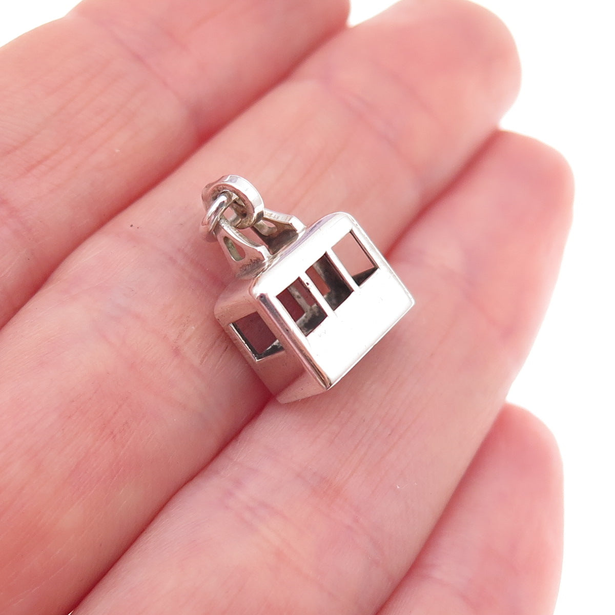 800 Silver Antique Art Deco Ski Gondola Oxidized 3D Charm Pendant