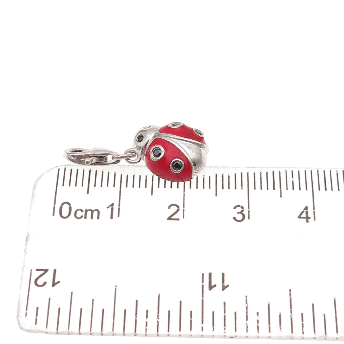 Agatha Paris 925 Sterling Enamel Black Spinel Ladybug Lobster Lock Charm Pendant
