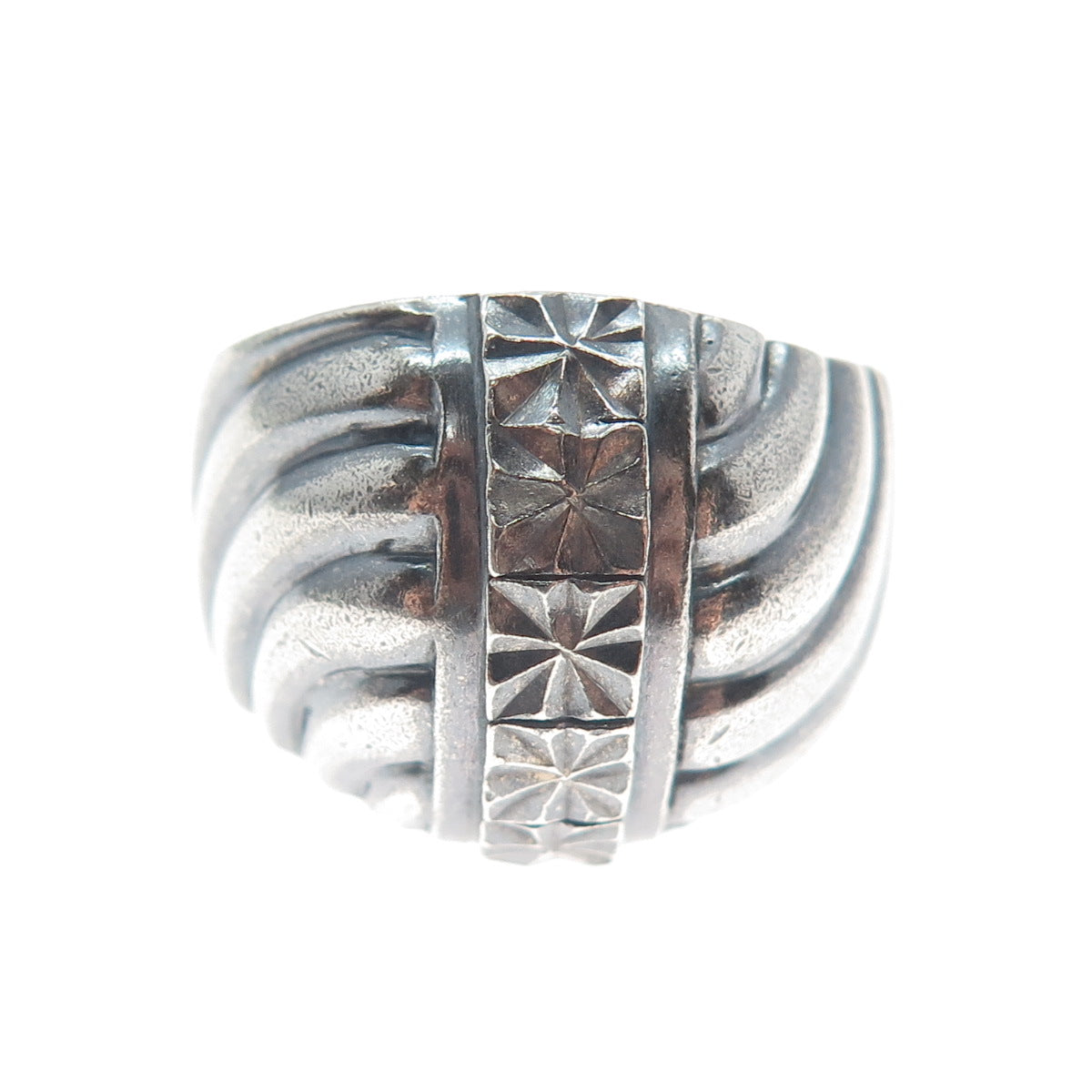 BEVERLY HILLS 925 Sterling Silver Vintage Diamond-Cut Oxidized Ring Size 9.25