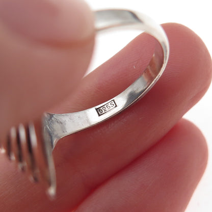 925 Sterling Silver Vintage Modernist Ribbed Dome Oxidized Ring Size 8