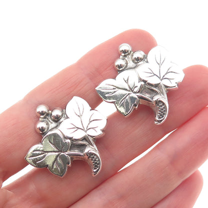 925 Sterling Silver Antique Art Deco Floral Oxidized Screw Back Earrings