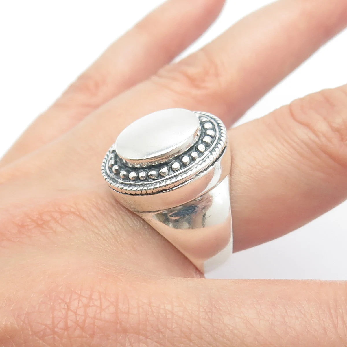 925 Sterling Silver Vintage Beaded Ring Size 8.5