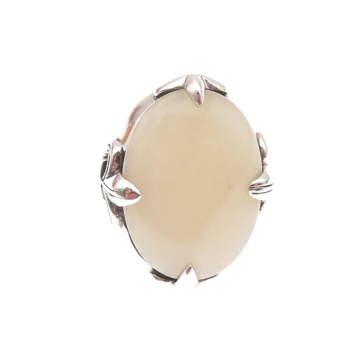 925 Sterling Silver Vintage Real Calcite Fleur de Lis Oxidized Ring Size 7