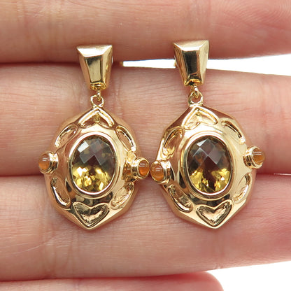 925 Sterling Silver Gold Plated Real Citrine & Opal Dangle Earrings