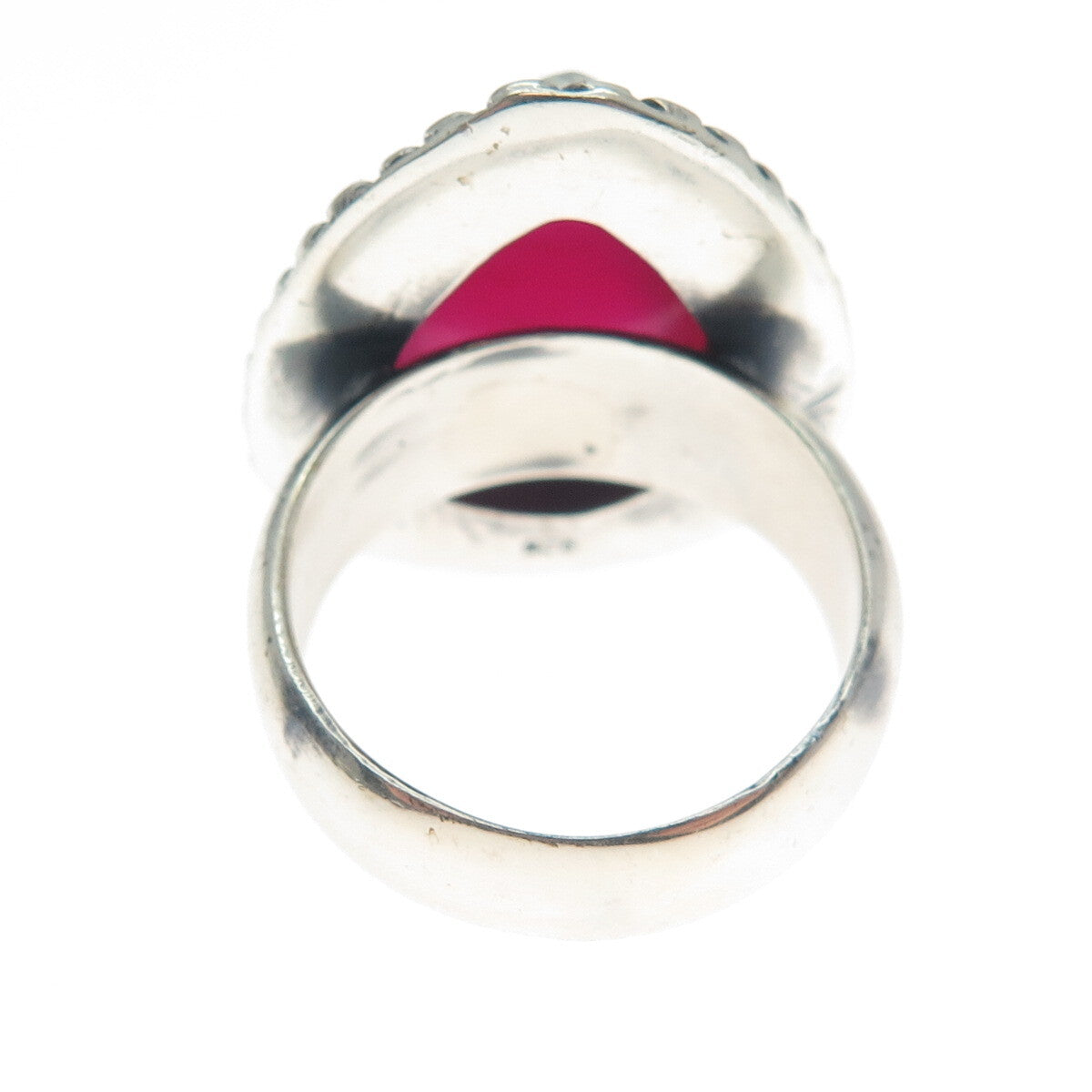 925 Sterling Silver Vintage Real Pear-Cut Rhodonite Oxidized Ring Size 8.75