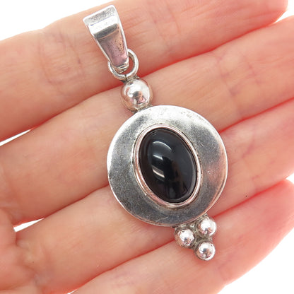 925 Sterling Silver Vintage CII Mexico Real Black Onyx Modernist Charm Pendant