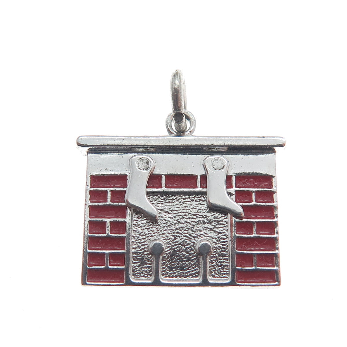 WELLS Sterling Silver Vintage Enamel Merry Christmas Minimalist Charm Pendant