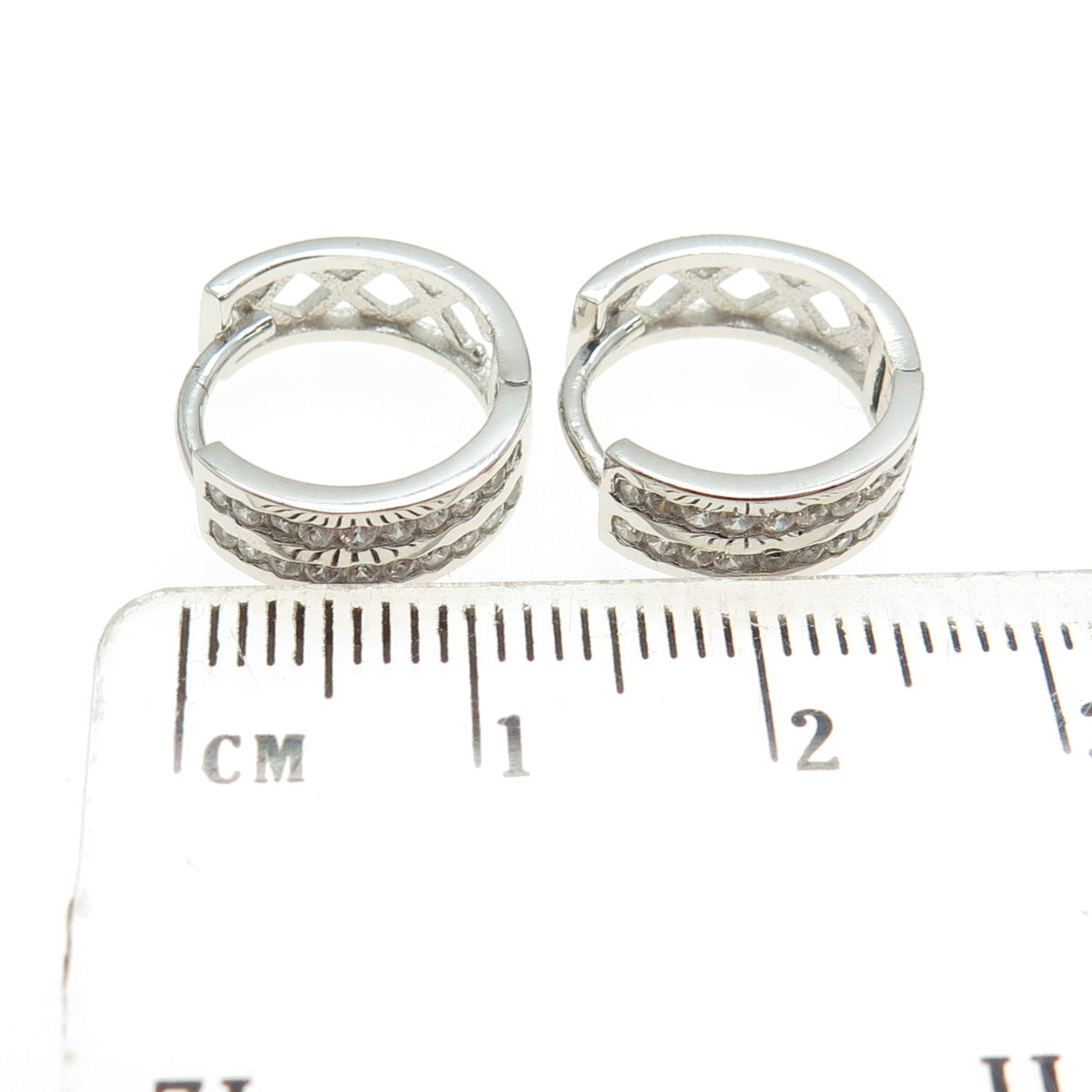 925 Sterling Silver Round-Cut C Z Hoop Earrings