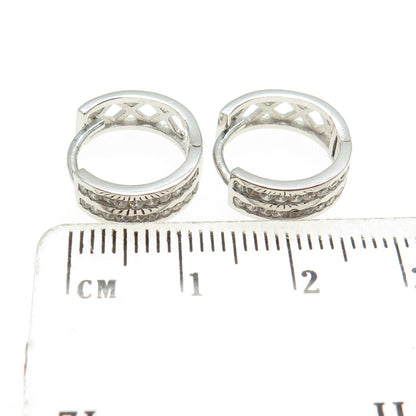 925 Sterling Silver Round-Cut C Z Hoop Earrings