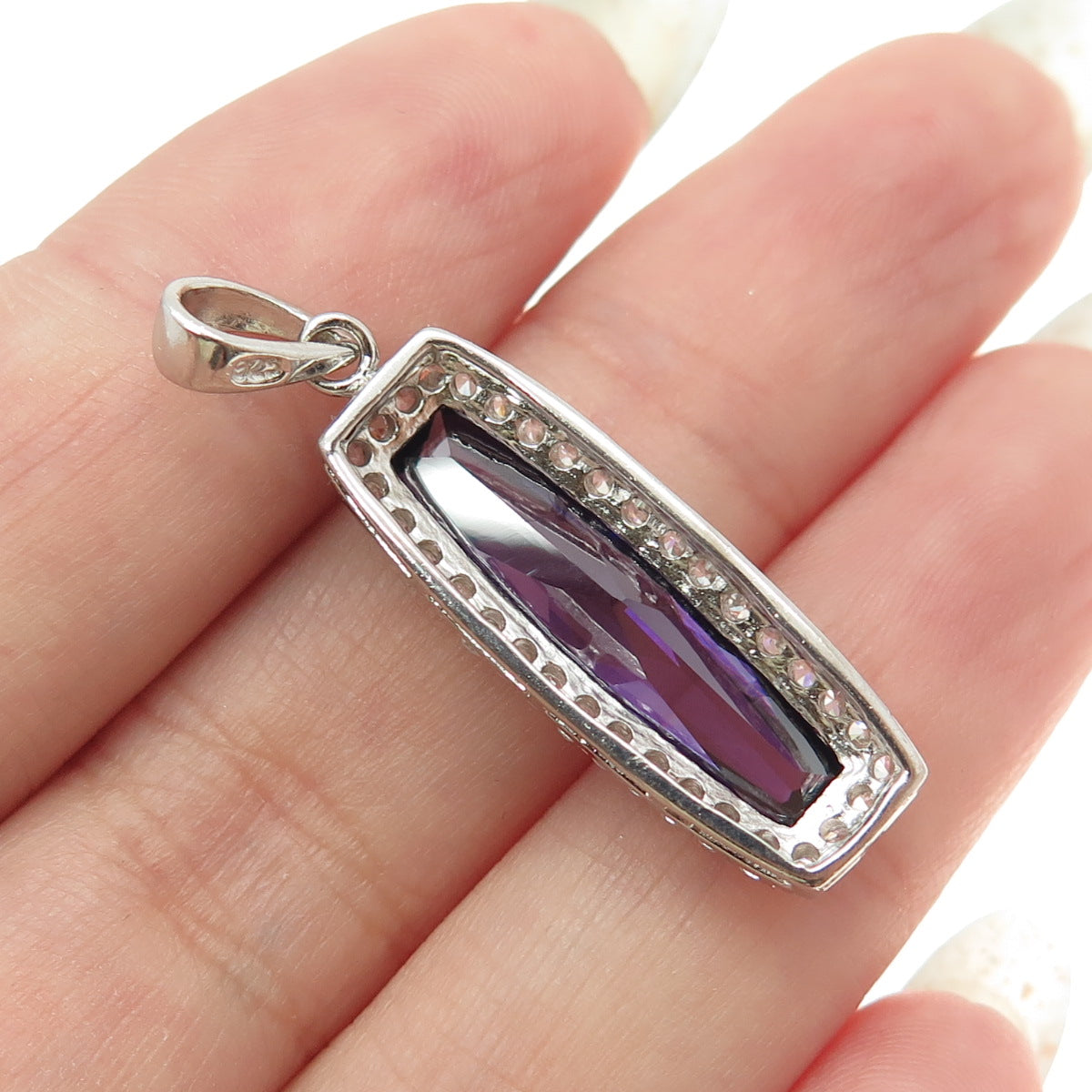 925 Sterling Silver White & Lavender Shaped C Z Pendant