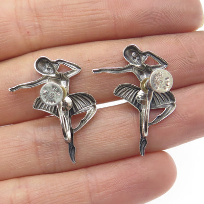 BEAU 925 Sterling Silver Antique Art Deco Ballerina Screw Back Oxidized Earrings