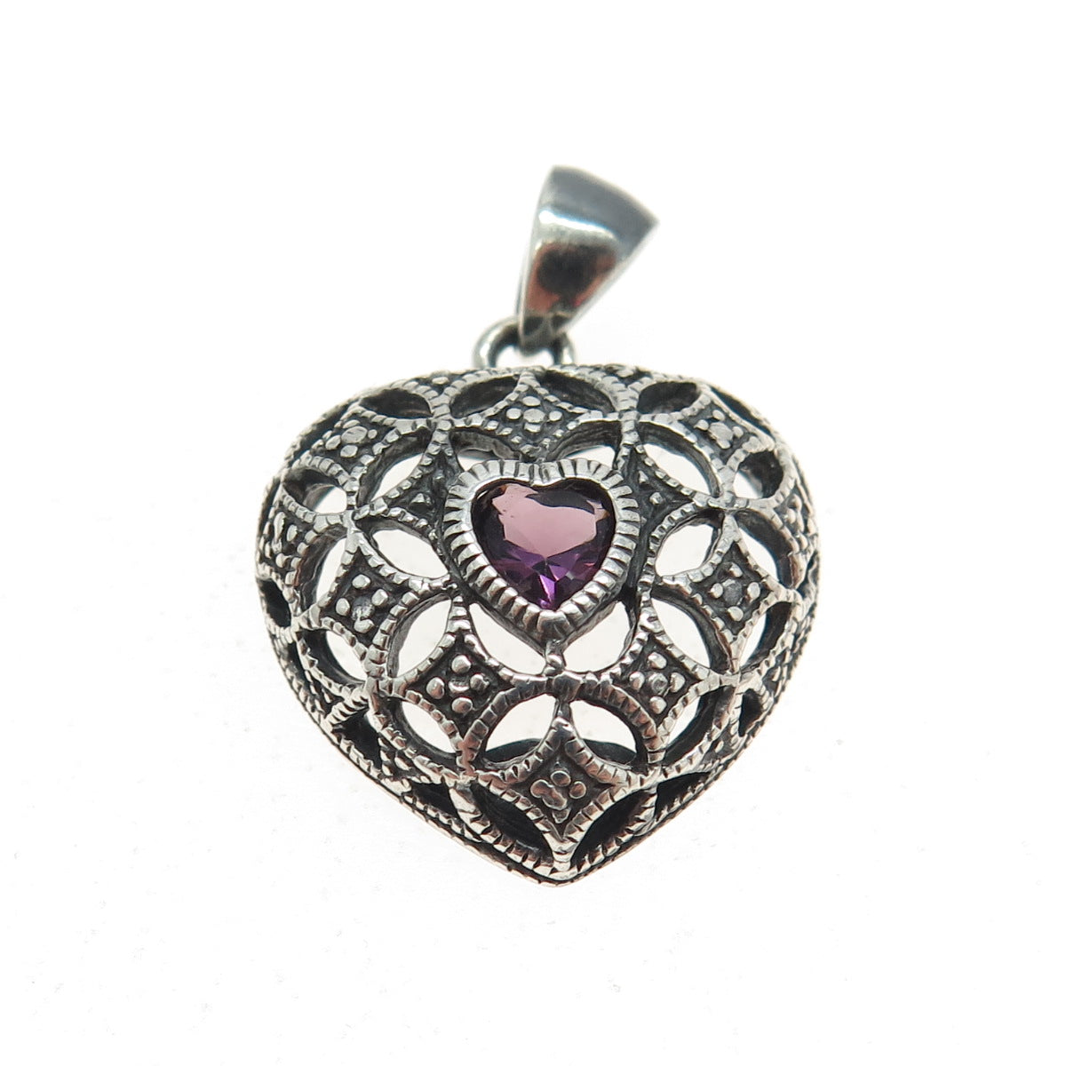 AVON RJ GRAZIANO Sterling Silver Vintage Real Amethyst Heart Pendant