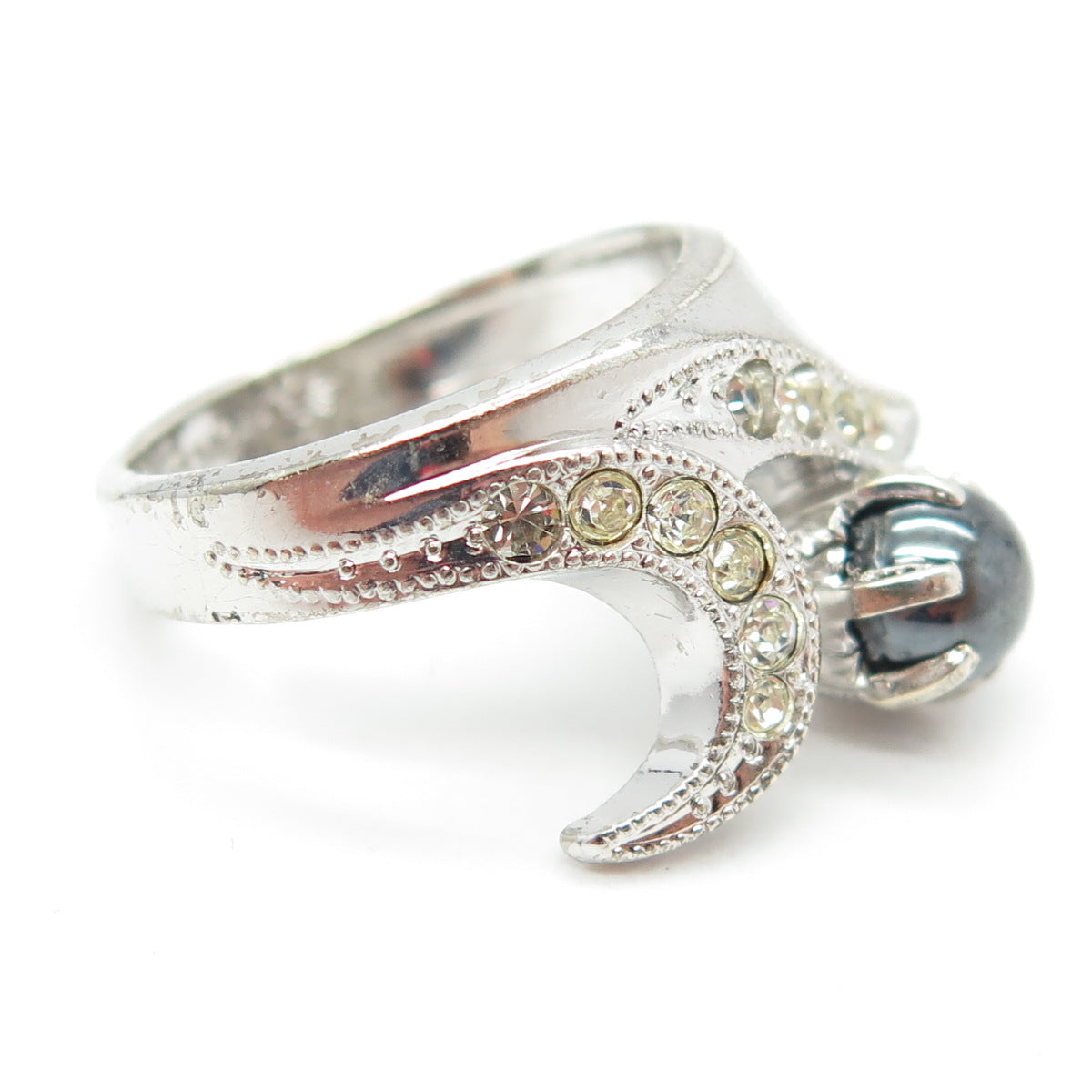 McGrath-Hamin 925 Sterling Silver Antique Real Pearl & Rhinestone Ring Size 5.25