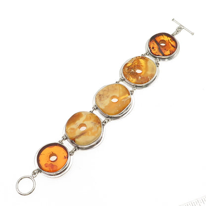 925 Sterling Silver Vintage Real Butterscotch Amber Modernist Bracelet 7"