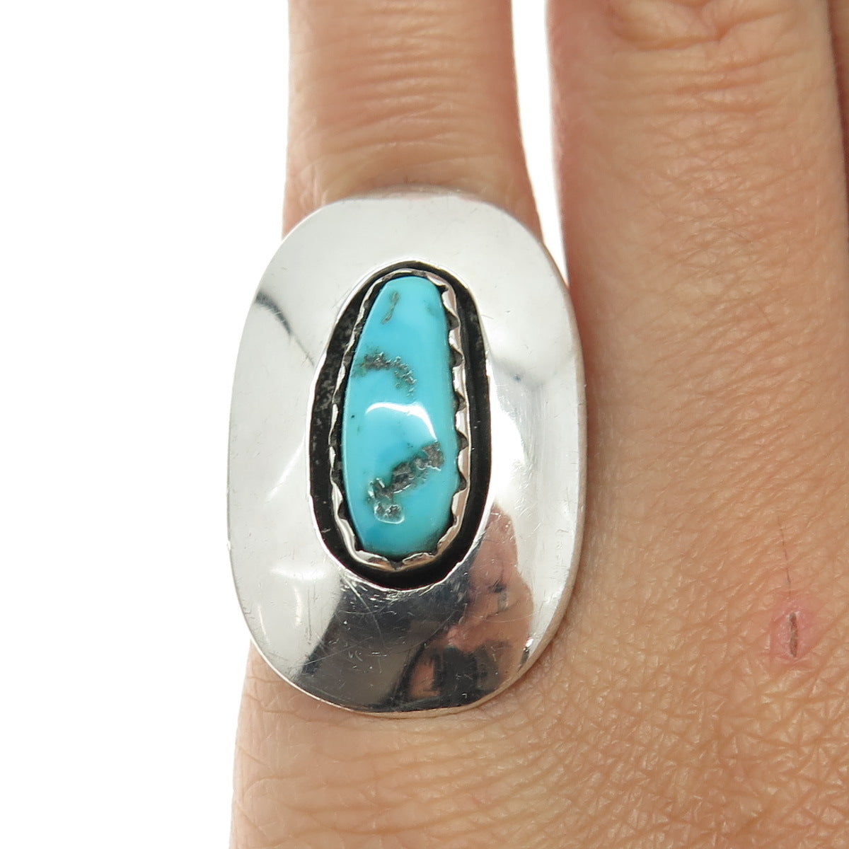 Old Pawn Sterling Silver Vintage Southwestern Turquoise Shadow Box Ring Size 5