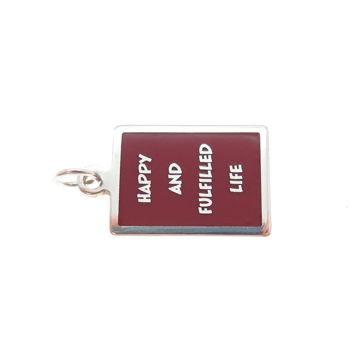 925 Sterling Silver Red Enamel Happy & Fulfilled Life Minimalist Charm Pendant