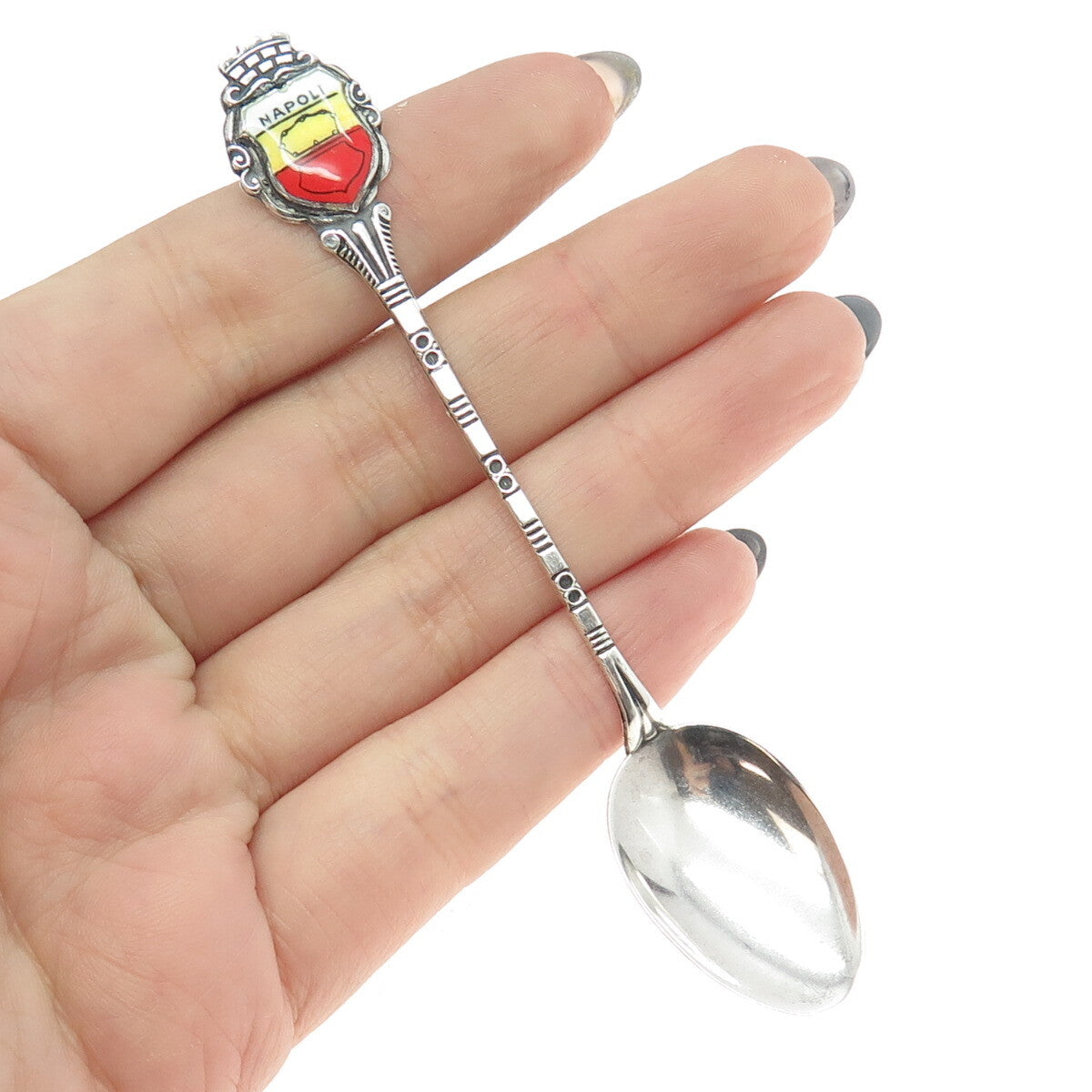 FRITZ REU & CO. 800 Silver Antique Art Deco Enamel "Napoli" Coat of Arms Spoon