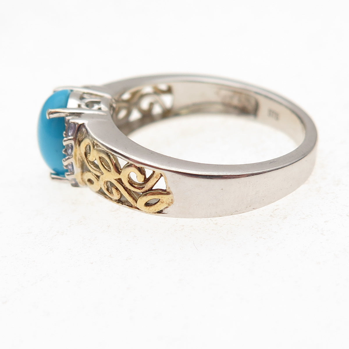 Chuck Clemency Sterling Silver 2-Tone Real Turquoise Tanzanite Ring Size 8.25