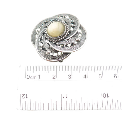 MIRAJ 925 Sterling Silver Vintage Glass Modernist Flower Oxidized Pin Brooch