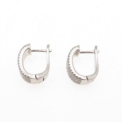 925 Sterling Silver Round-Cut C Z Hoop Earrings