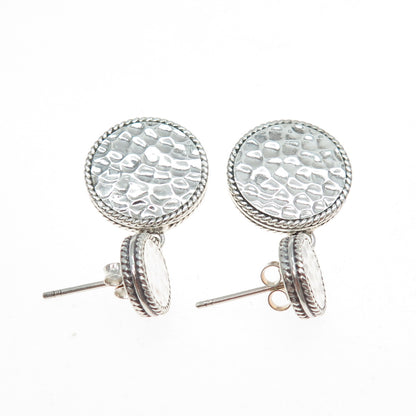 925 Sterling Silver Vintage Modernist Hammered Disc Dangle Earrings