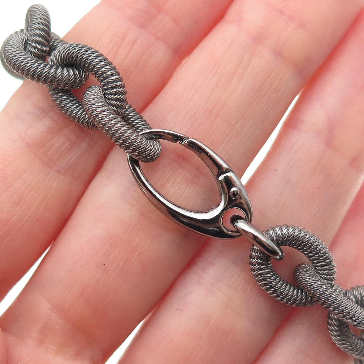 925 Sterling Silver Black Rhodium C Z Cable Link Bracelet 6.75"