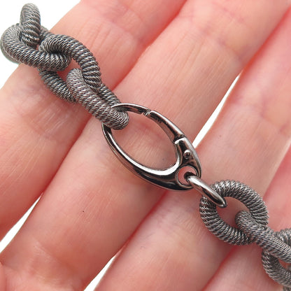 925 Sterling Silver Black Rhodium C Z Cable Link Bracelet 6.75"
