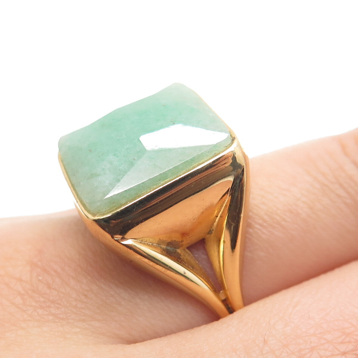 BLQ Basiq Jewelry Sterling Silver Gold Plated Real Aventurine Ring Size 10.25