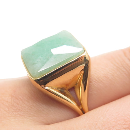 BLQ Basiq Jewelry Sterling Silver Gold Plated Real Aventurine Ring Size 10.25