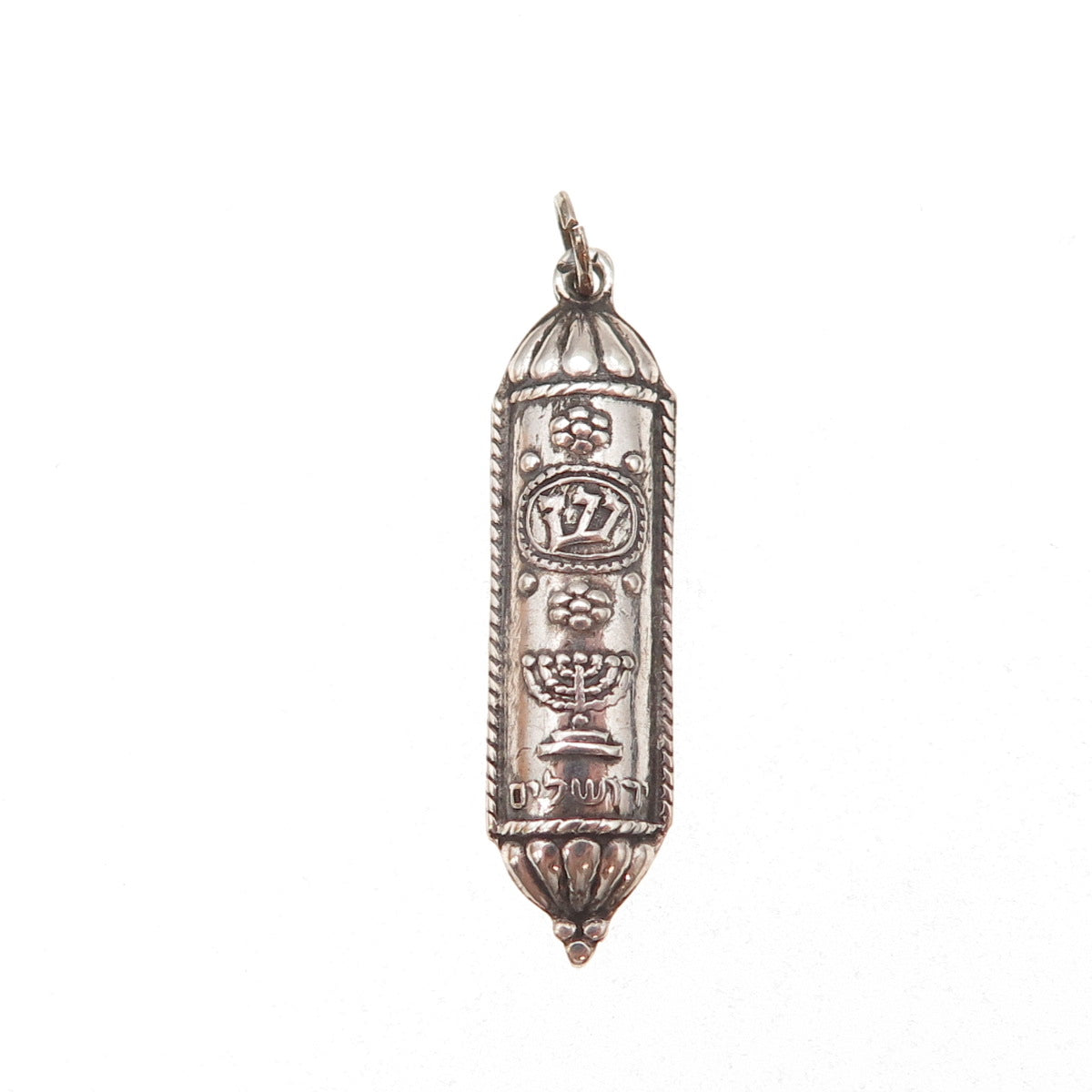 925 Sterling Silver Vintage Israel Mezuzah Judaica Oxidized Charm Pendant