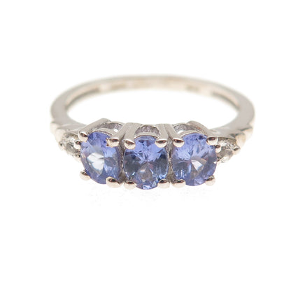 Chuck Clemency 925 Sterling Silver Real Tanzanite & White Topaz Ring Size 8
