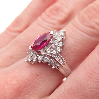 JH Young 925 Sterling Silver Lab-Created Ruby Real White Topaz Ring Size 7