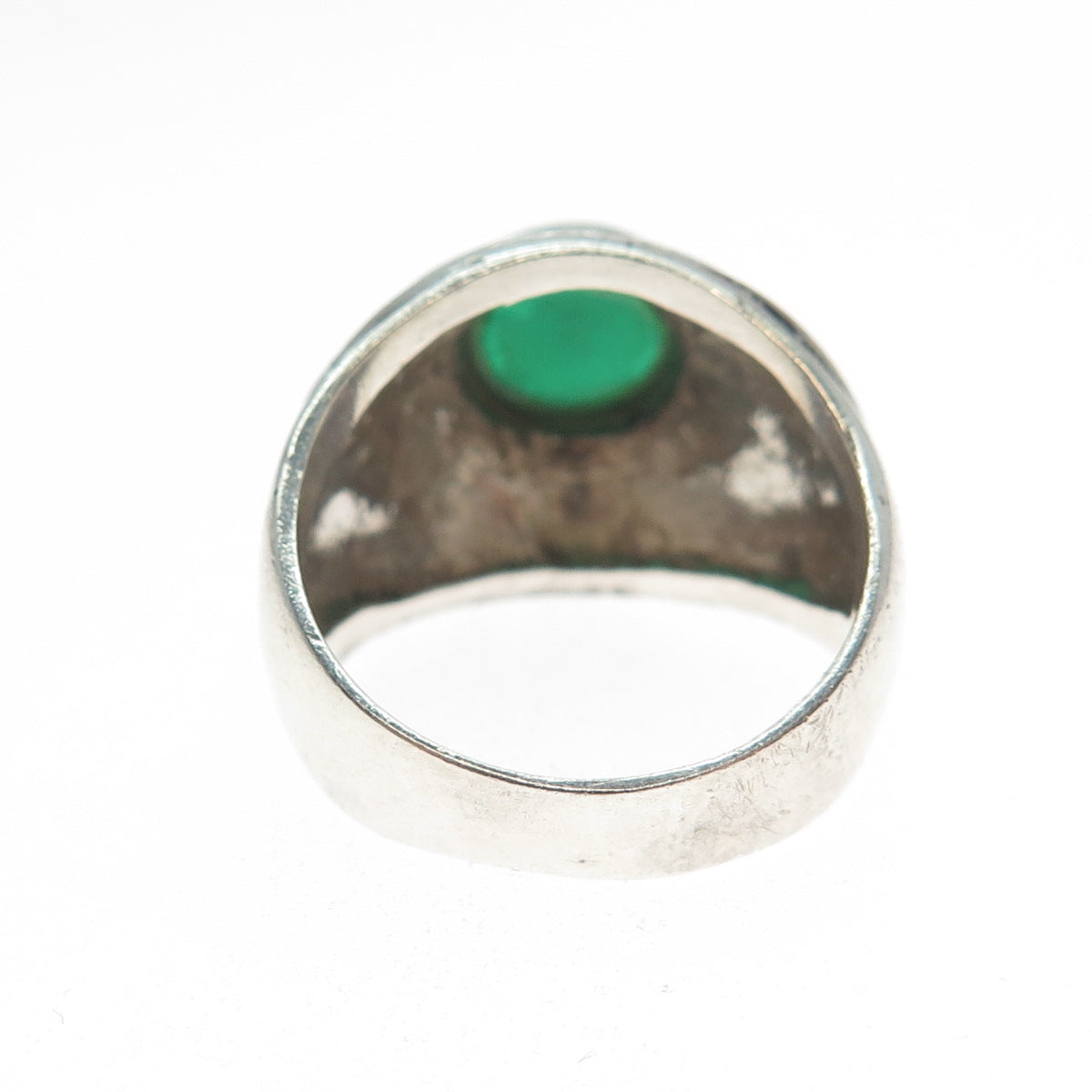 CHAPAL ZENRAY 925 Sterling Silver Vintage Real Green Onyx Oxidized Ring Size 7