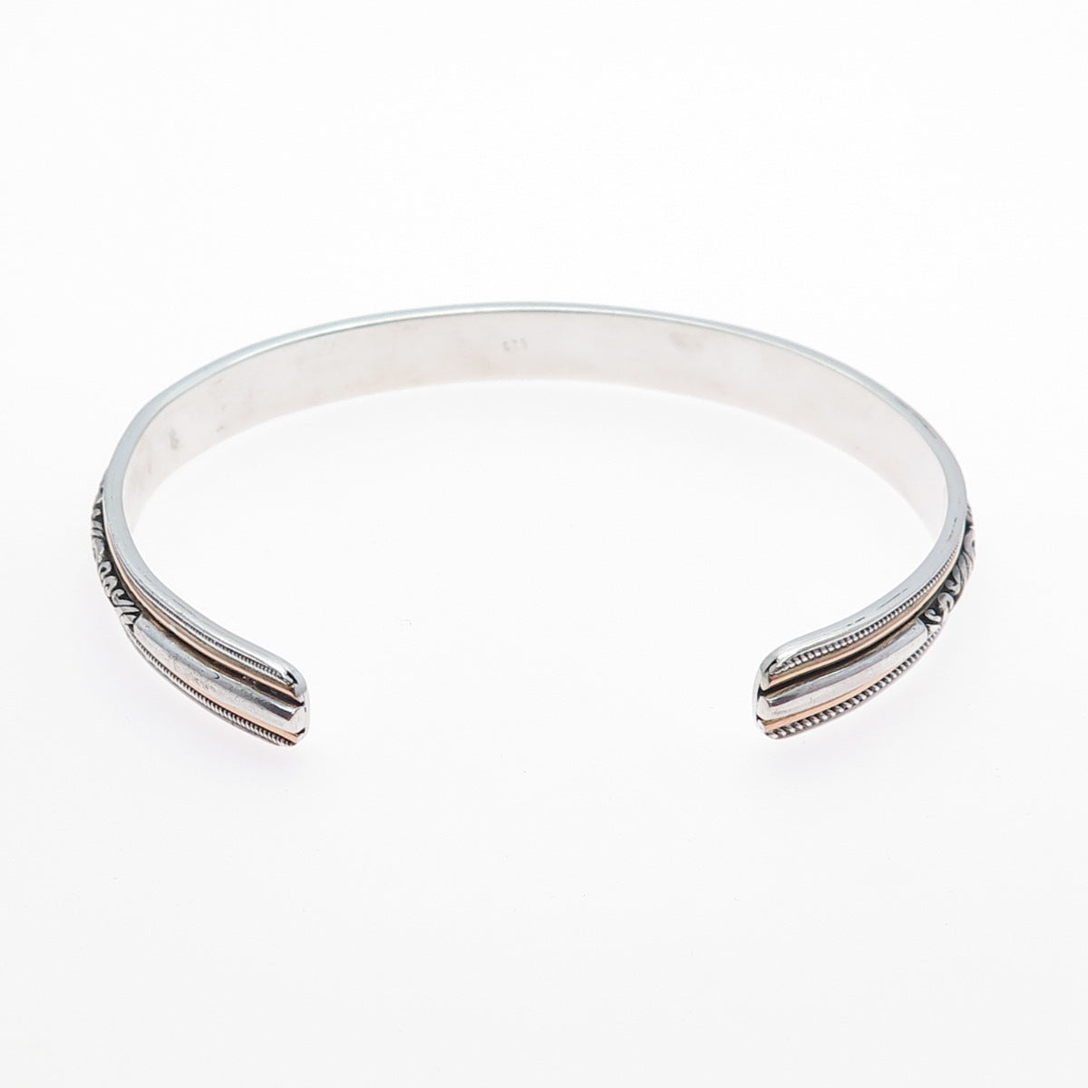 925 Sterling Silver 2-Tone Vintage Floral Scroll Adjustable Cuff Bracelet 7.75"