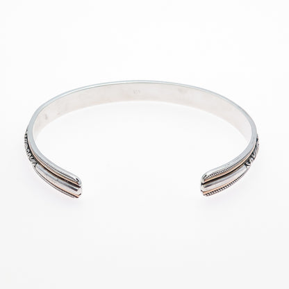 925 Sterling Silver 2-Tone Vintage Floral Scroll Adjustable Cuff Bracelet 7.75"