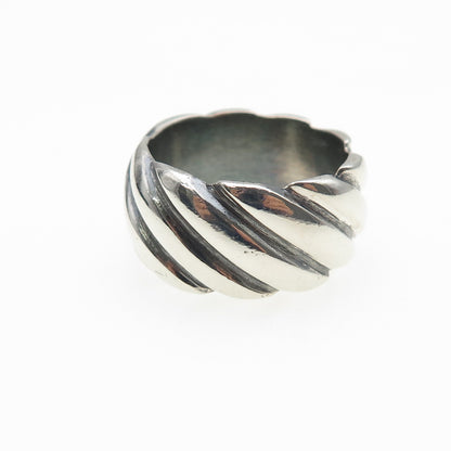 925 Sterling Silver Vintage Modernist Ribbed Band Oxidized Ring Size 7.25