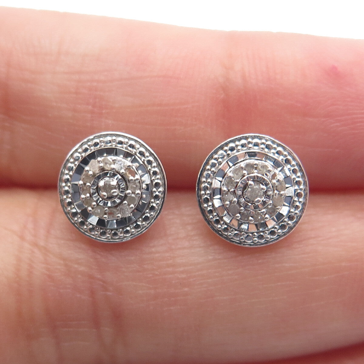 925 Sterling Silver Real Round-Cut Diamond Stud Earrings