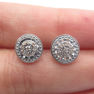 925 Sterling Silver Real Round-Cut Diamond Stud Earrings